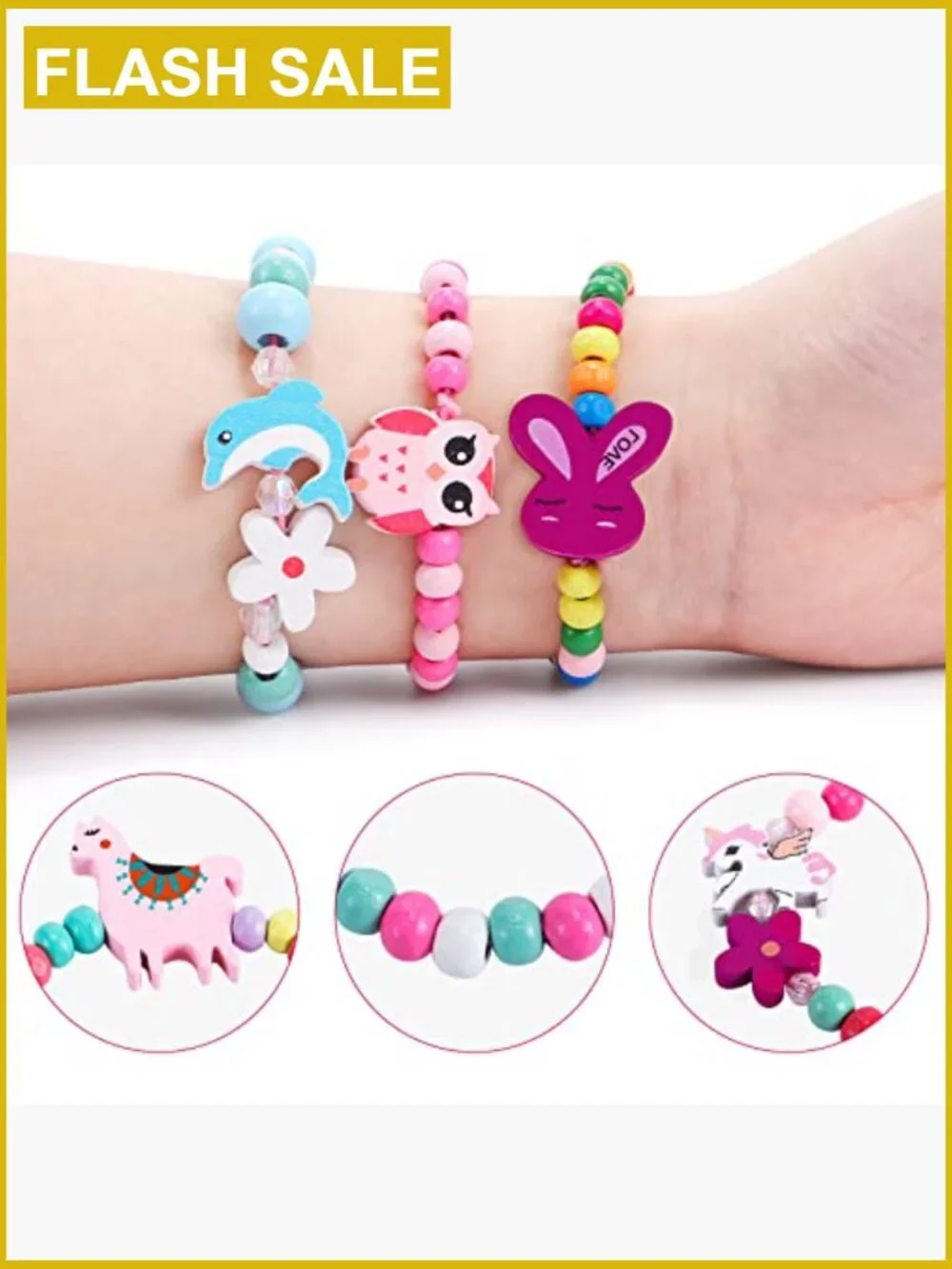 12 Pcs Kids Bracelets Unicorn Mermaid Animal Wooden Beaded Jewelry Set